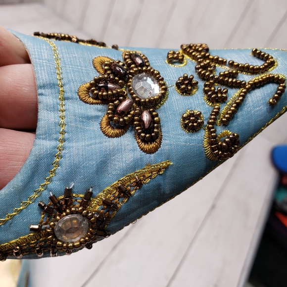 Vintage Escada Blue Embellished Mule Kitten Heels - Picture 3 of 9